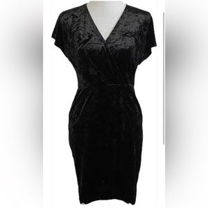 NWT London of Times Black Crushed Velvet Dress Dress Wrap
